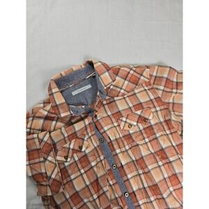 7DIAMONDS Shirt Mens Medium Orange Plaid Western Short Sleeve Button Up Casual